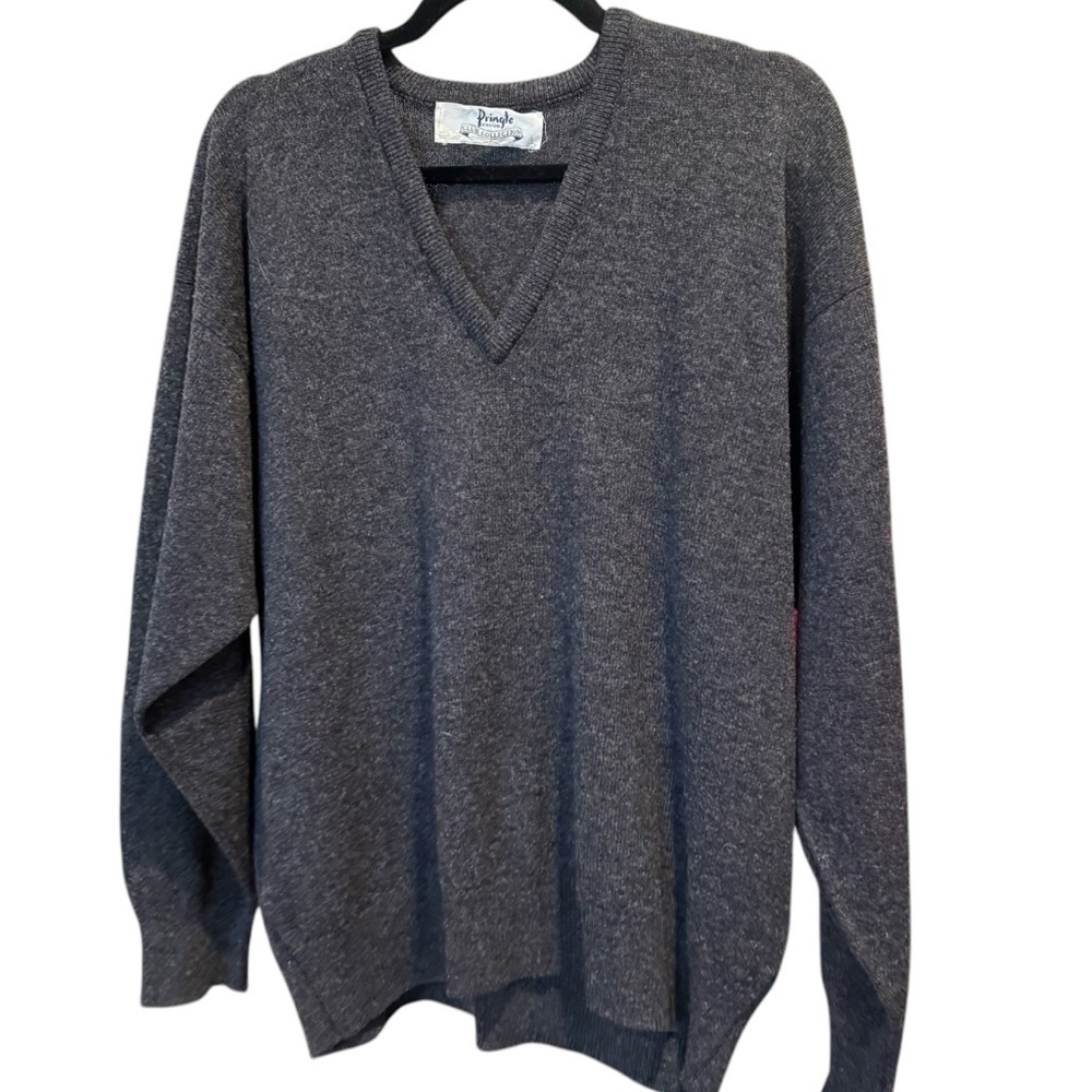 Pringle of Scotland Gray V-Neck Sweater Relaxed Fit 100% Wool